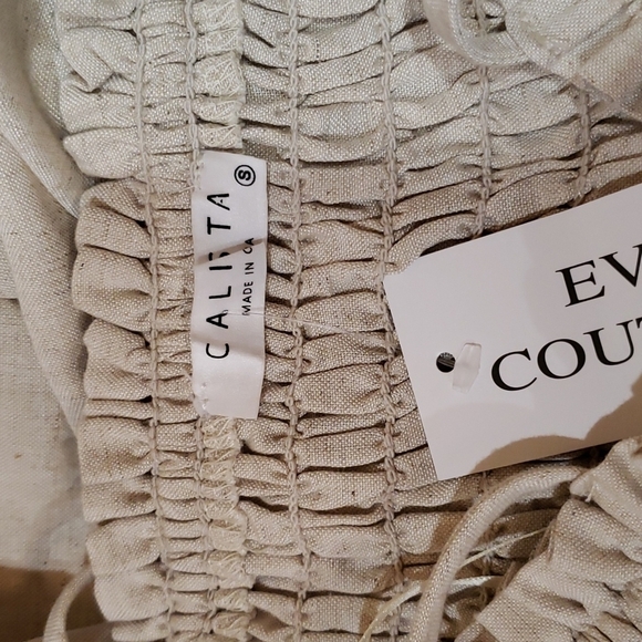 Calista NWT Beige Linen Blend Smocked Maxi Dress Size S - Picture 6 of 7